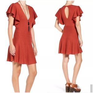 NWT Free People Flutter Sleeve Flare Dress Rusty Red✨
